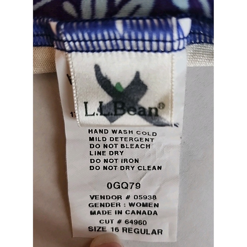 LL Bean Swimsuit Scoop Neck Tanksuit Resort Modest Blue Floral Womens Sz 16 - Picture 6 of 7